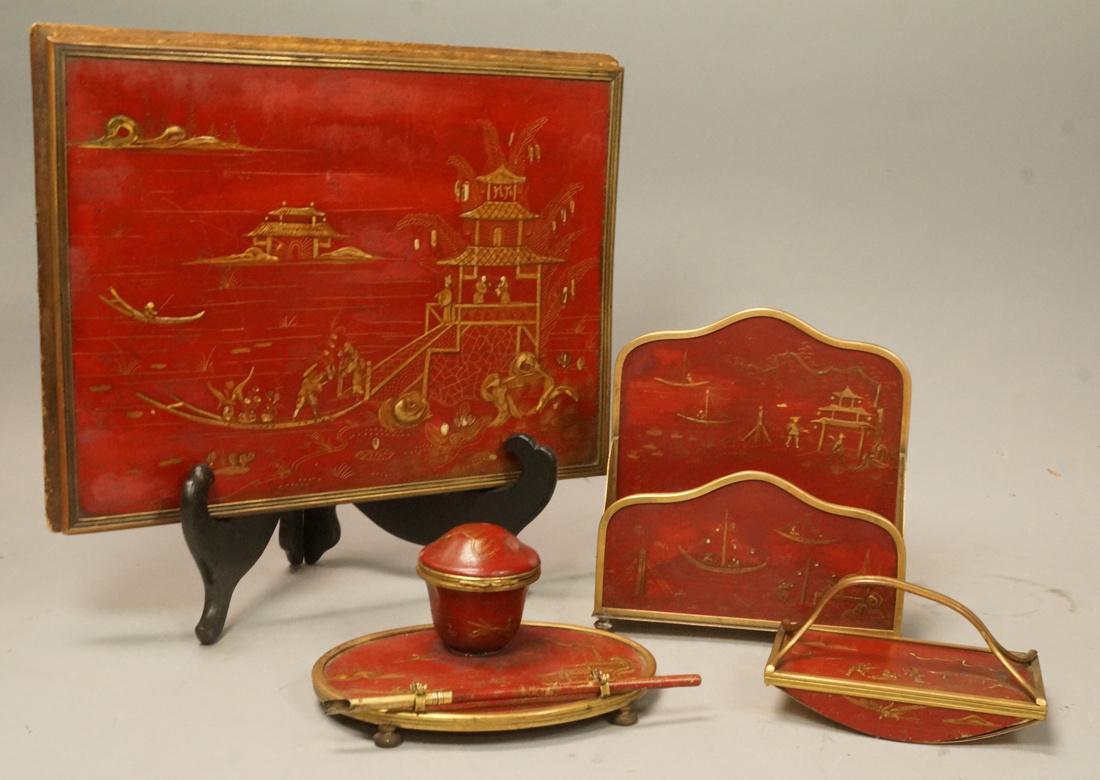 5pc Vintage Japanned Lacquered French Desk Set. R (1 of 9)