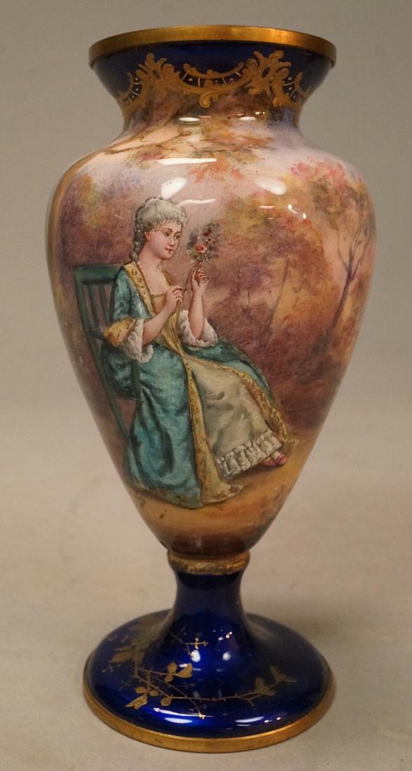Antique French Enamel 2 part Footed Vase. Seated (1 of 8)
