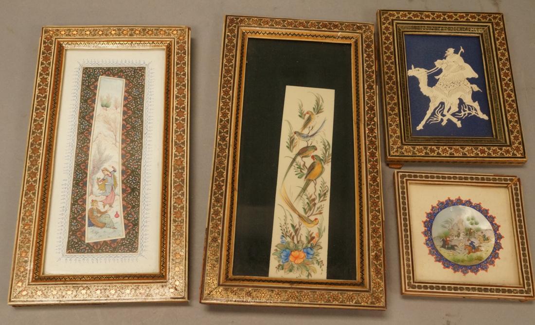 4pc Asian Art Lot. Fancy inlaid mosaic frames. On (1 of 10)