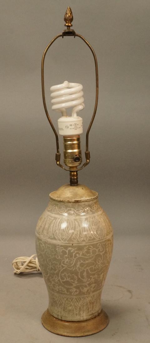 Antique Korean Pottery Table Lamp 2 Tone Clay Bod (1 of 6)