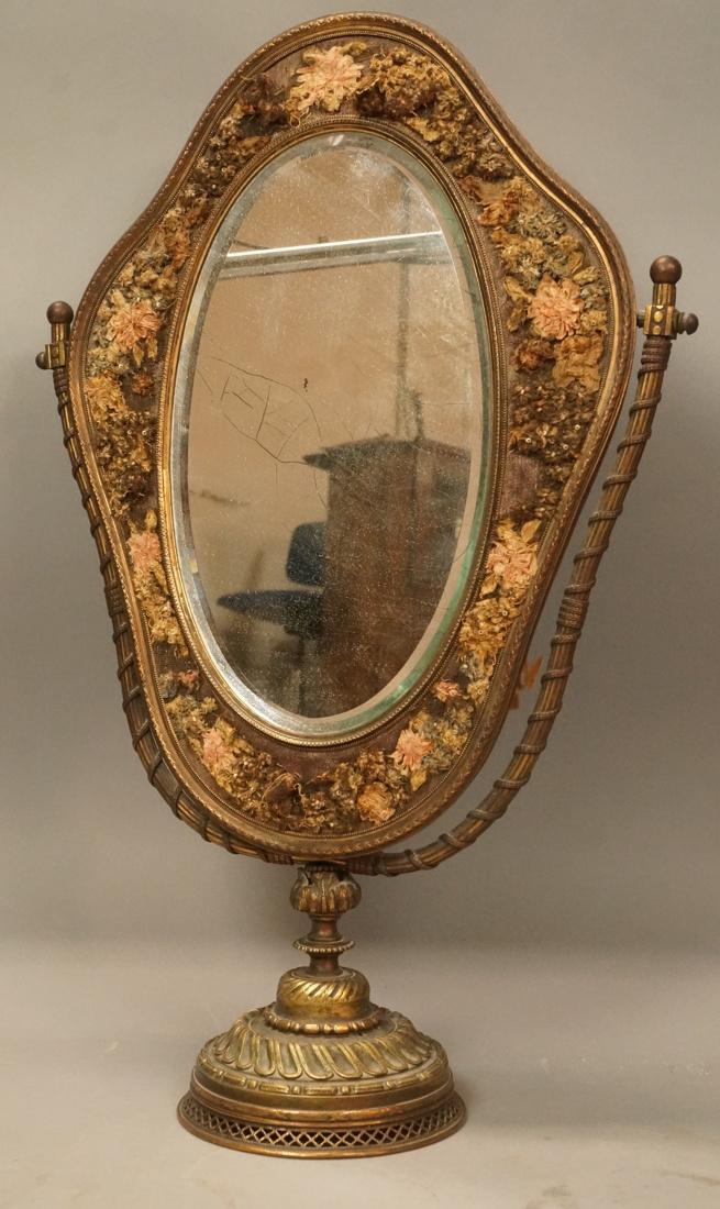 Antique Bronze Decorative Dresser Mirror. Oval be (1 of 7)