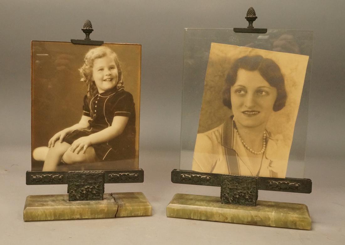 Pr Antique Bronze Green Onyx Picture Frames. Reli (1 of 8)