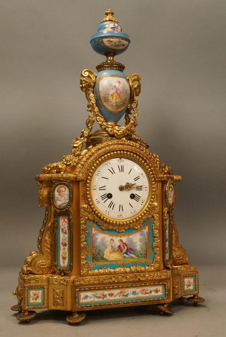 French SEVRES Style Porcelain Gilt Bronze Clock. (1 of 9)