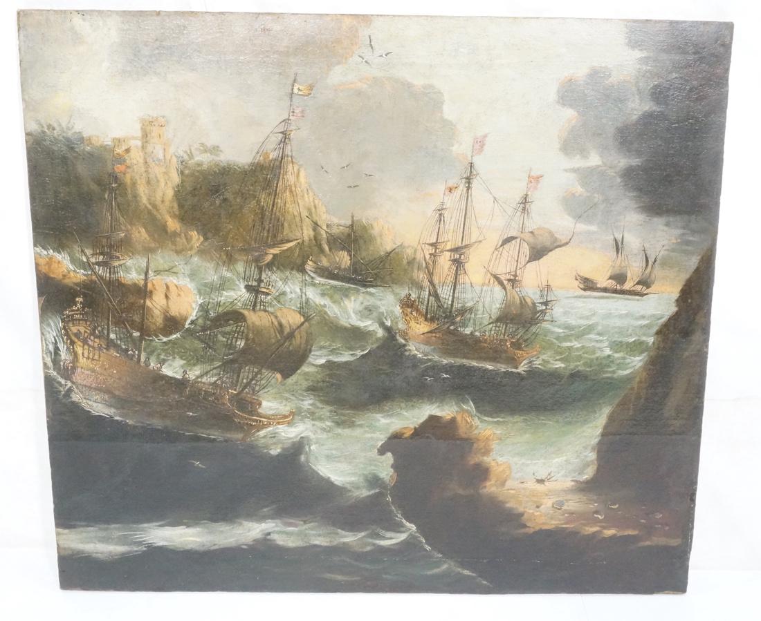 Antique Marine Scene Oil Painting. Sailing ships (1 of 8)