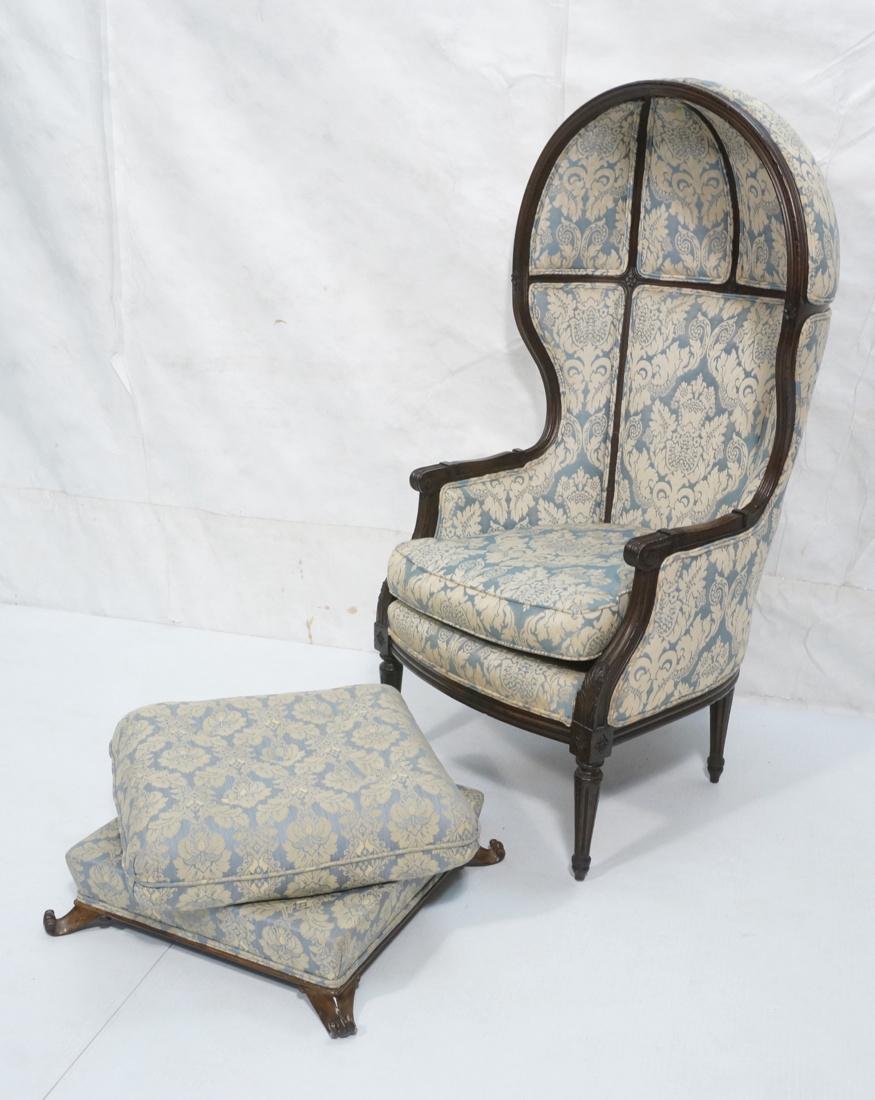 Antique Decorator Hooded Wing Chair Ottoman. Carv (1 of 10)