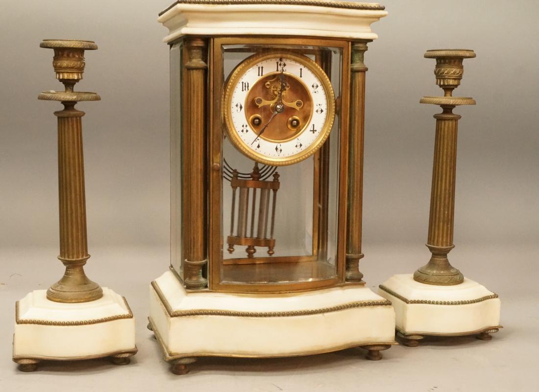 3pc Marble Gilt Bronze Clock Girandole Set. Marbl (1 of 10)