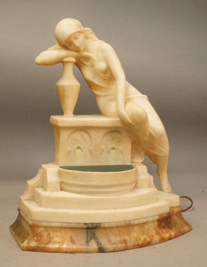Antique Carved Alabaster Table Lamp. Seated woman (1 of 6)