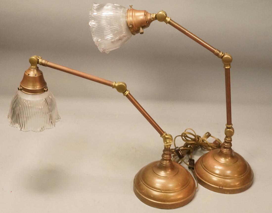 Pr Copper & Brass Desk Task Lamps. Adjustable hin (1 of 7)