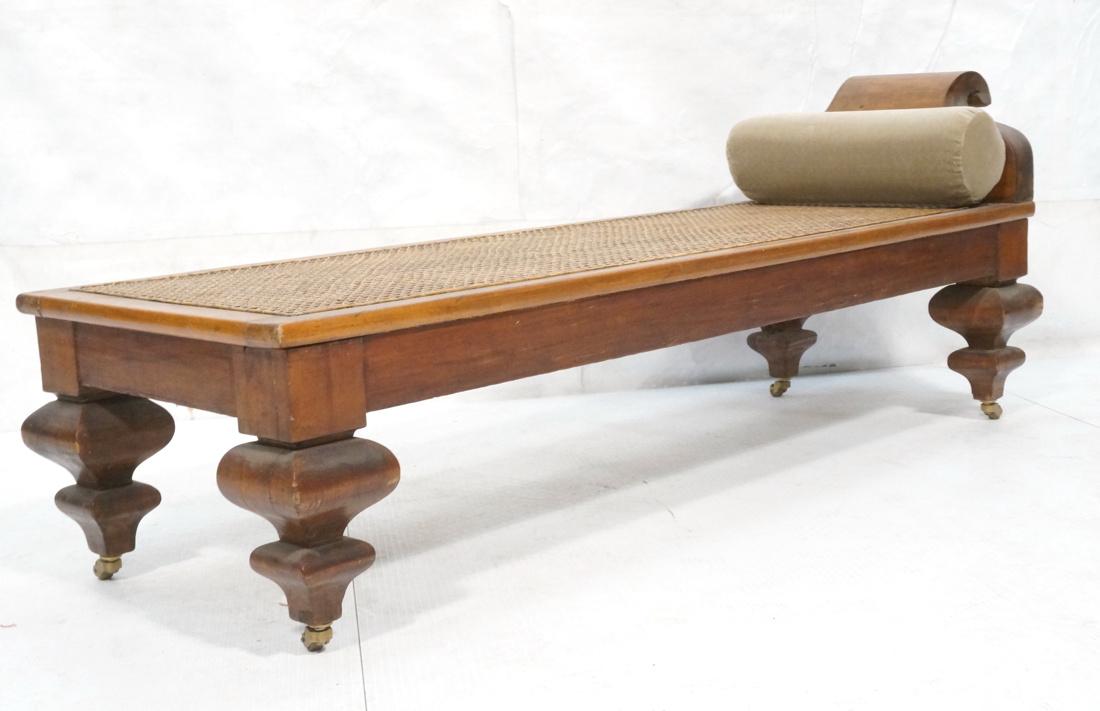 Antique Wood Chaise Lounge Bench. Woven cane top (1 of 8)