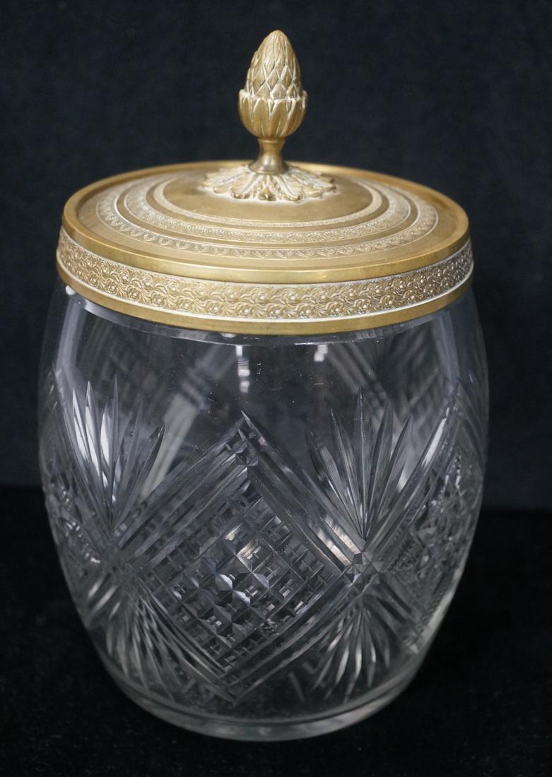 Cut Glass Antique Biscuit Jar. Bronze mount and l (1 of 6)