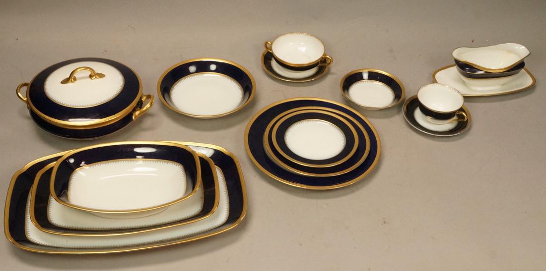 112pc EPIAG Czechoslovakian Dinnerware. Deep coba: 112pc EPIAG Czechoslovakian Dinnerware. Deep cobalt rim with gold trim decoration. Complete service for 8. Have 12 of most pieces. 2 platters & 2 vegetable dishes.-- Dimensions: ---