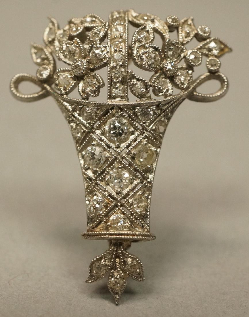 Edwardian 14K Gold Diamond Flower Basket Pin. Ant (1 of 4)