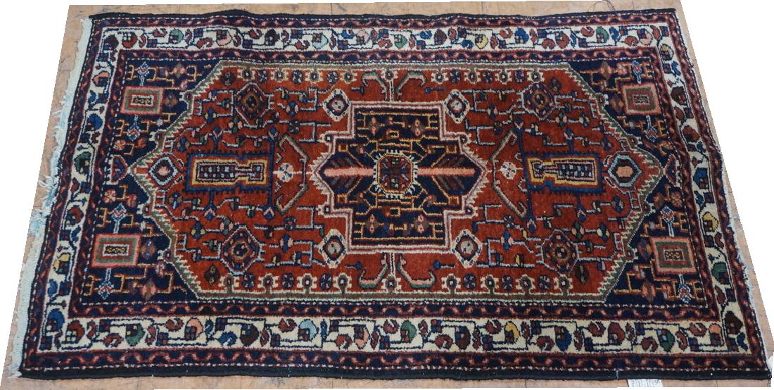 4' x 2'7 Handmade Oriental Carpet Rug. Red Field. (1 of 10)