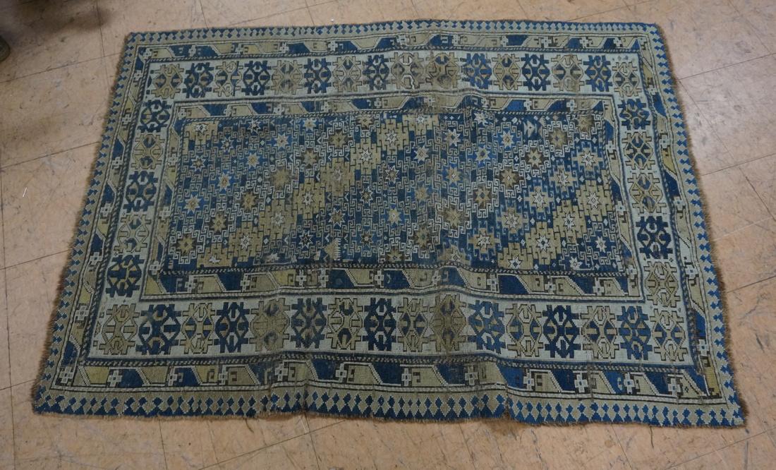 5'1x3'8 ANtique Oriental Carpet. Blue with gold. (1 of 10)