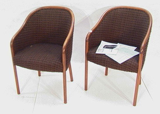 Pair of Ward Bennett Teak Barrel Back Chairs. Nice: Pair of Ward Bennett Teak Barrel Back Chairs. Nice wood frames with original upholstery. Unmarked. Dimensions: H: 32.5 inches: W: 23 inches: D: 24.5 inches Condition: Excellent condition US Shipping c