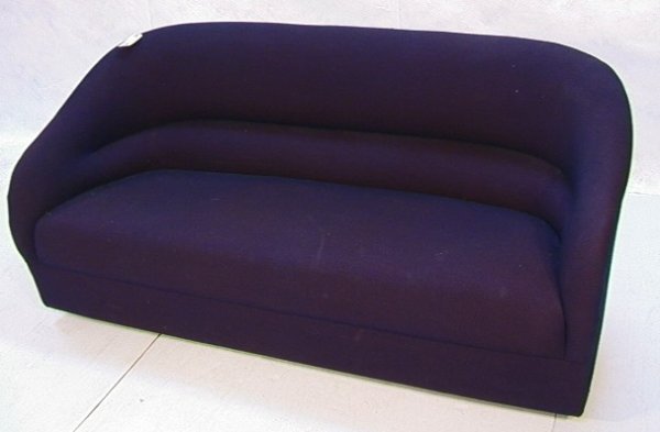 Ward Bennett Blue Upholstered Sofa Couch Barrel ba: Ward Bennett Blue Upholstered Sofa Couch Barrel back Form Labeled Brickel Associates. Upholstered in Knoll Kincaid-Navy. Dimensions: H: 31 inches: D: 31 inches: L: 70.5 inches Condition: Good conditio