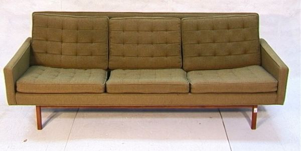 Jack Cartwright Danish Modern Style Couch Sofa.: Jack Cartwright Danish Modern Style Couch Sofa. Nicely designed teak wood frame. Green upholstery. 30x83x32 inches. Dimensions: US Shipping charge: Pick up or shipping quote from outside shipper, we