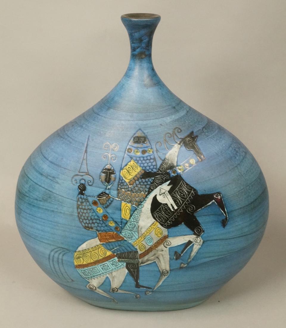 Large Blue Bulbous Italian Modern Vase. Horse and (1 of 7)