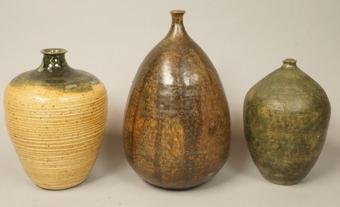 3pc Modernist Bulbous Pottery Vases with Narrow N (1 of 6)