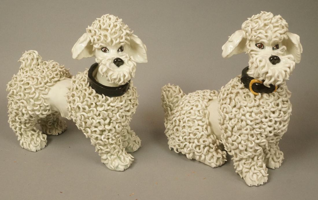 Pr Italian Pottery Poodles. White pottery curly c (1 of 7)