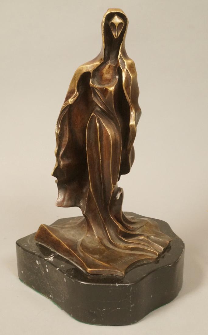 R. VARO Bronze Sculpture Marble Base. Hooded figu (1 of 8)
