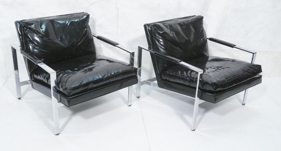 Pr MILO BAUGHMAN Chrome Steel Lounge Chairs. Blac (1 of 10)