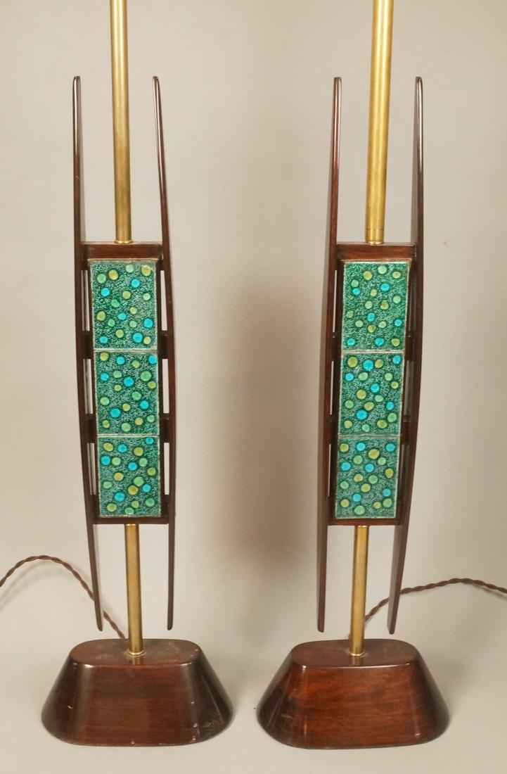 Pr Modernist Table Lamps Wood & Enamel Accents. E (1 of 10)