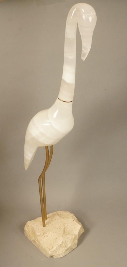 Tall Agate Stone Egret Sculpture. Brass legs on s (1 of 7)