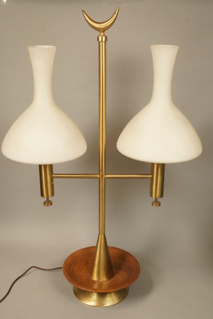 Modern Table Lamp Brushed Brass & Wood with White (1 of 9)