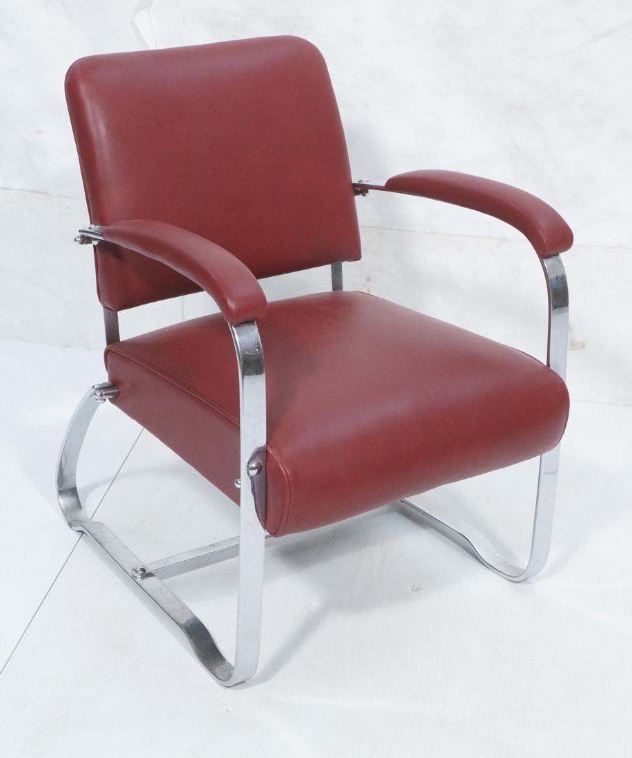 Art Deco Chromed Steel Arm Lounge Chair. Burgundy: Art Deco Chromed Steel Arm Lounge Chair. Burgundy Wine Leather Upholstery. Very heavy construction.-- Dimensions: H: 32 inches: W: 24.25 inches: D: 28 inches ---