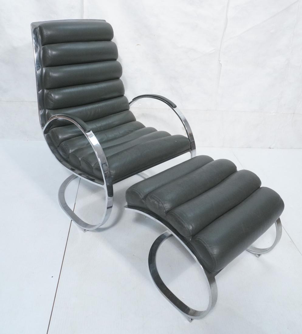 Chrome Gray Leather Lounge Chair & Ottoman. flat (1 of 10)