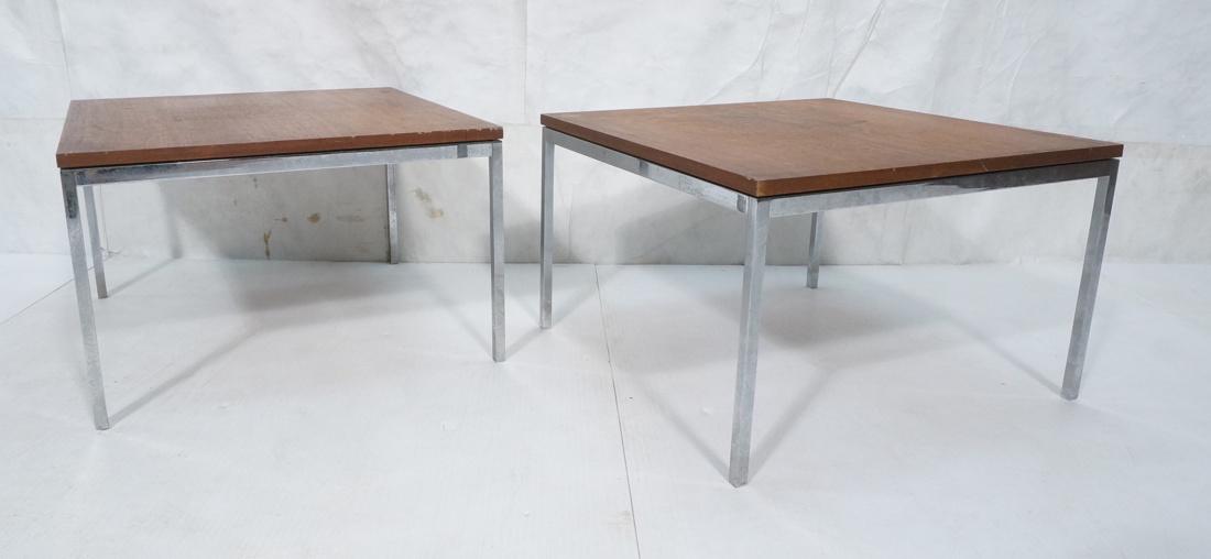 Pr KNOLL ASSOC. Chrome Steel Walnut Side Tables. (1 of 8)