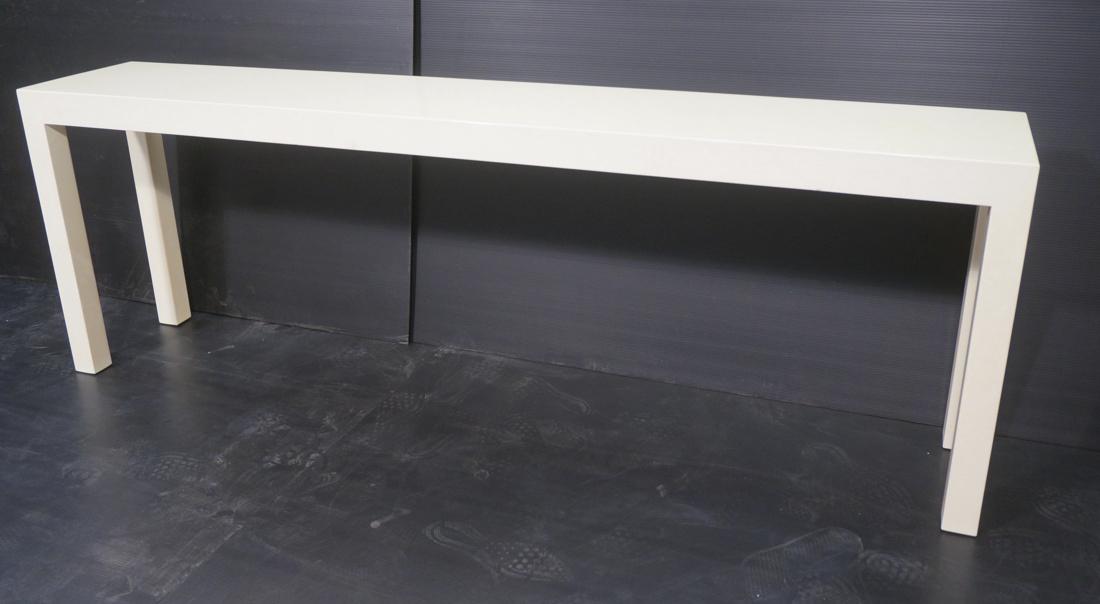 Cream Lacquered Modernist Parsons Console Table. (1 of 8)