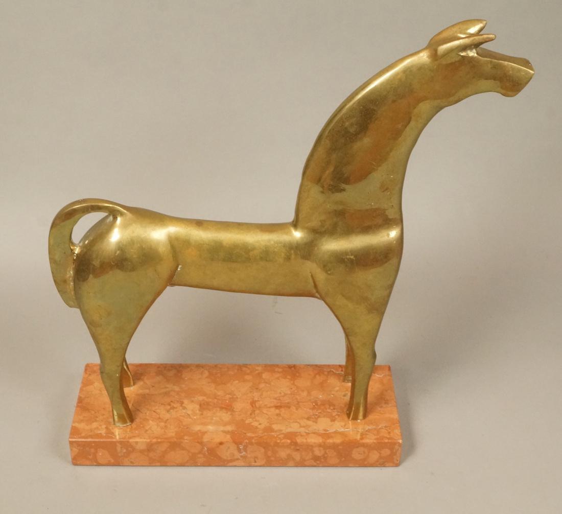 SARREID Modernist Brass Horse Sculpture Pink Marb (1 of 7)