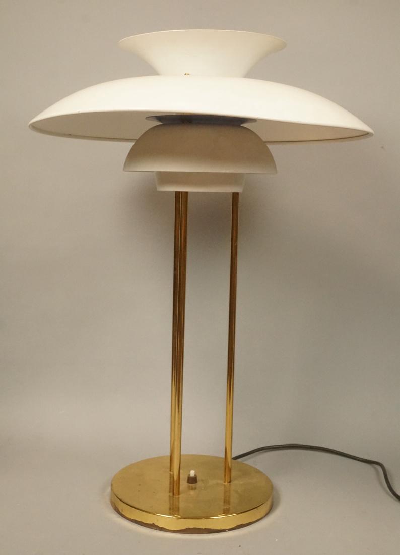 LOUIS POULSON Brass Saucer Shade Table Lamp. 3 br (1 of 9)
