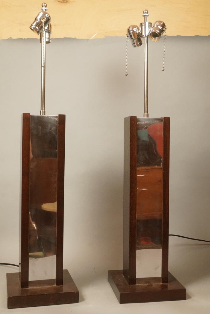 Pr Modernist Dark Wood Mirrored Chrome Table Lamp (1 of 8)