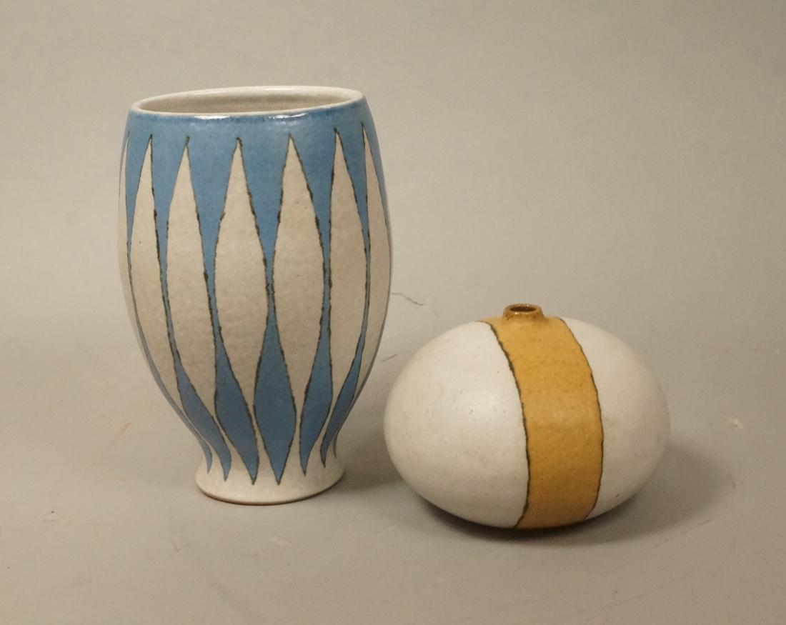 2pc Modernist Glazed Ceramic Vase Lot. Both marke (1 of 9)