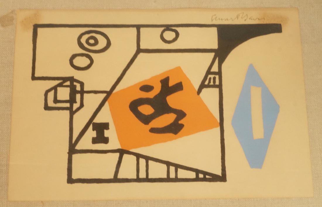 STEWART DAVIS Modernist Print. Graphic black line (1 of 5)