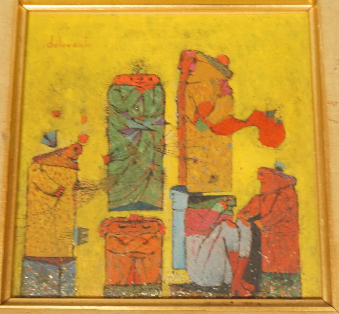 DELEVANTE Small Figural Oil Painting. Colorful ca (1 of 10)