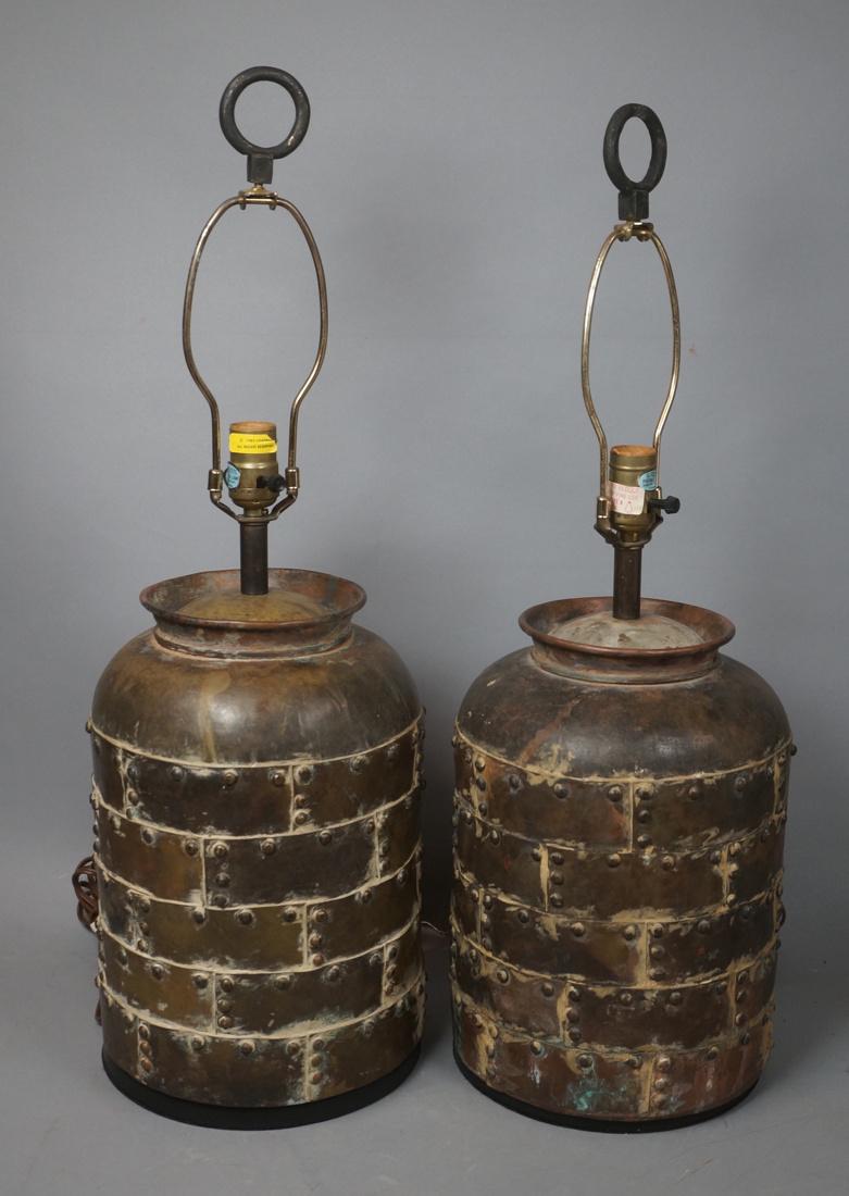 Pr CHAPMAN Studded Patchwork Metal Table Lamps. (1 of 8)