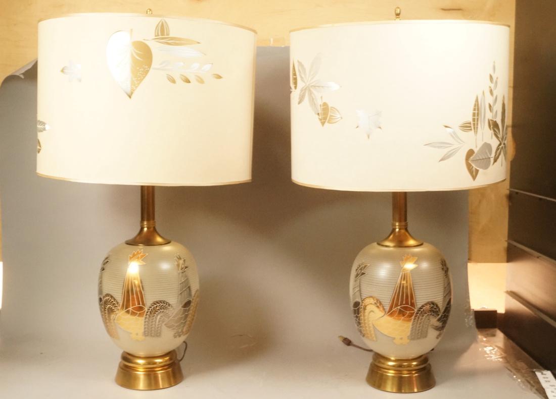 Pr Mid Century Glass Rooster Table Lamps. Bulbous (1 of 6)
