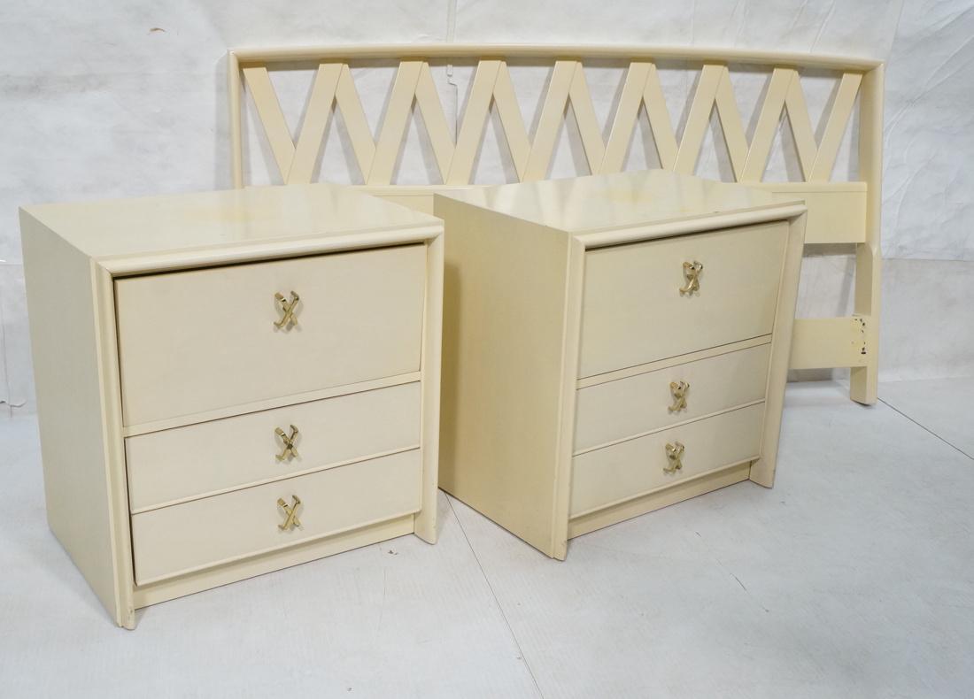 3pc Cream Lacquered PAUL FRANKL Night Stands & He (1 of 8)