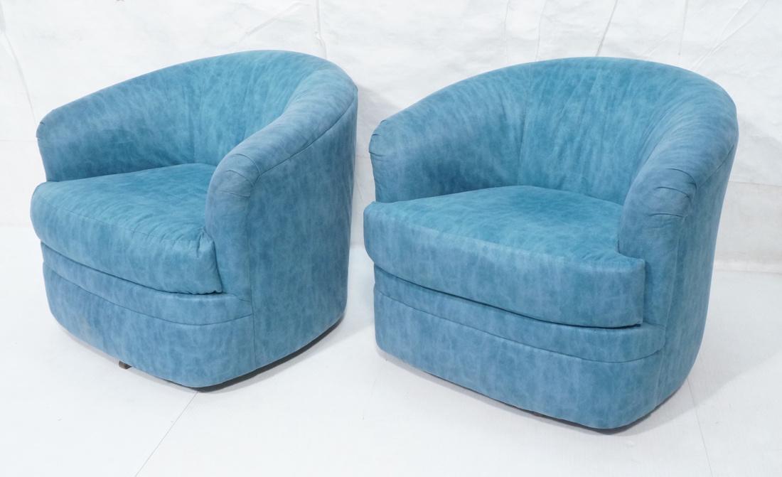 Pr SELIG Aqua Barrel Back Swivel Lounge Chairs. O: Pr SELIG Aqua Barrel Back Swivel Lounge Chairs. One has Selig tag.-- Dimensions: H: 29 inches: W: 31 inches: D: 34.5 inches ---