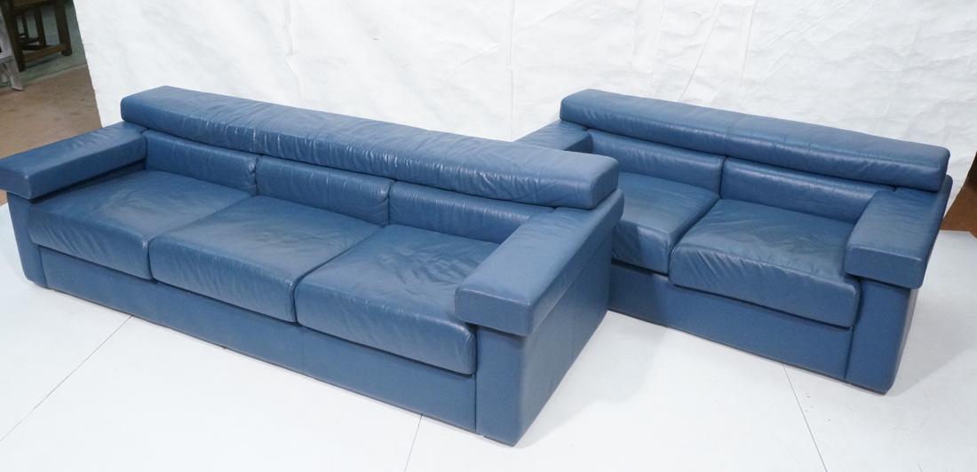 2pc SELENE Modernist Blue Leather Couch & Lovesea (1 of 10)