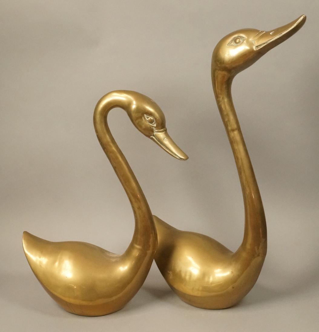Pr Brass Figural Swan Sculpture. (1 of 8)