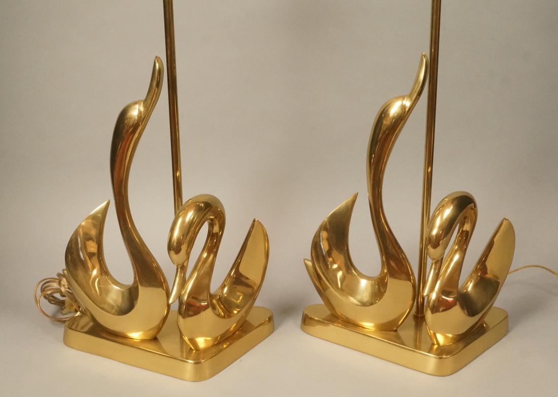 Pr Modernist Brass Swan Figural Table Lamps. 2 sw (1 of 6)