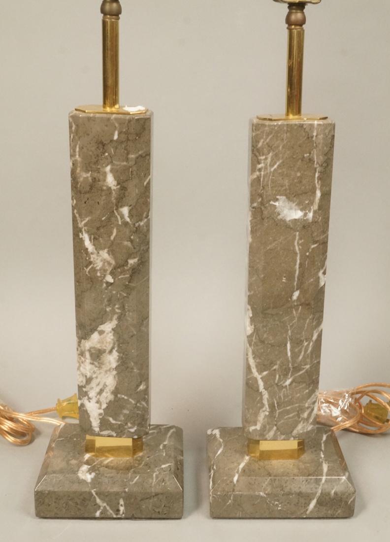 Pr Gray Marble Column Table Lamps. Brass accent t (1 of 7)