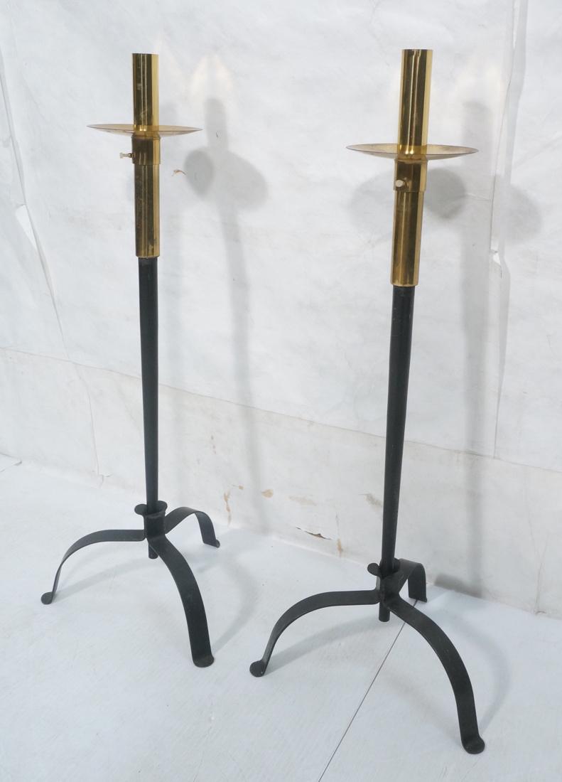 Pr Modern Brass & Black Iron Floor Candle Sticks. (1 of 8)