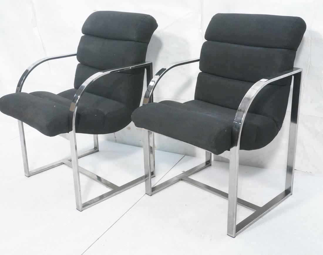 Pr KNOLL Chrome Arm Lounge Chairs. Channeled blac (1 of 10)