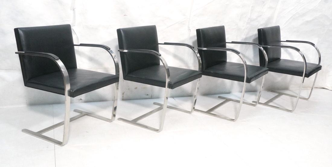 4 KNOLL ASSOC Heavy Chrome BRNO Chairs. Black lea (1 of 10)